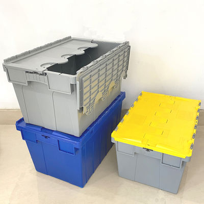 acheter Plastic Crate With Lid Heavy Duty Cheap Plastic Moving Boxes Storage Stackable Attached Lid Container fabrication en ligne