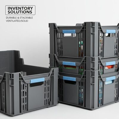 acheter Poignées ergonomiques incluses Caisses empilables en plastique dotées de côtés ventilés ou solides, conçues pour la gestion des stocks et durables. fabrication en ligne